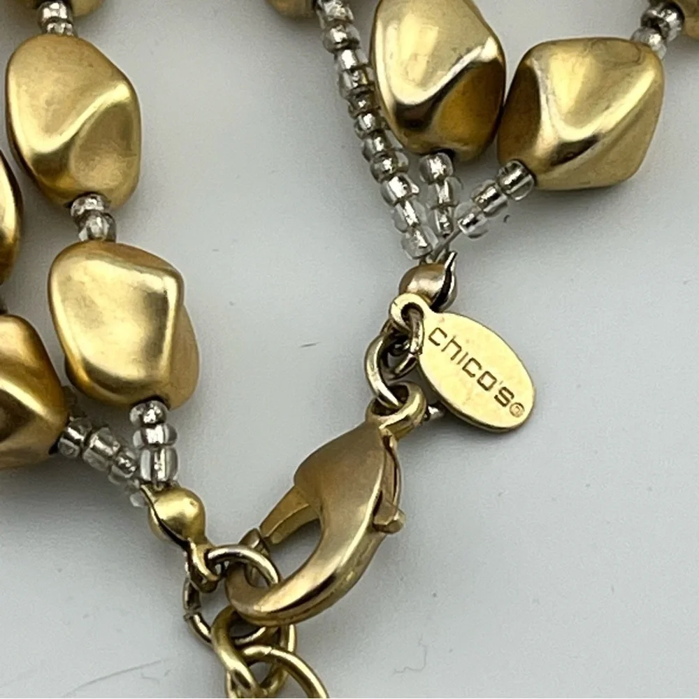 Chico's Matte Gold 3, Three, Triple Stran Chuckie Layered Bib Fashion Necklace